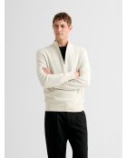 Schneeweißer Pullover aus Kaschmir-Baumwolle mit Reißverschluss