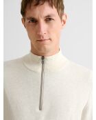 Schneeweißer Pullover aus Kaschmir-Baumwolle mit Reißverschluss