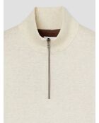Schneeweißer Pullover aus Kaschmir-Baumwolle mit Reißverschluss