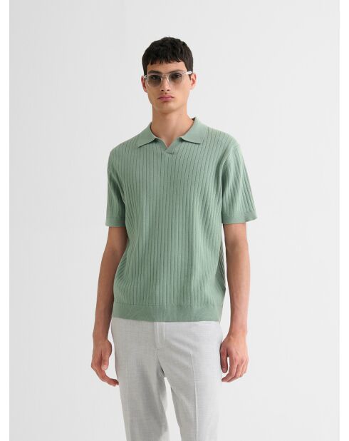 Polo col ouvert côtes plates vert amande