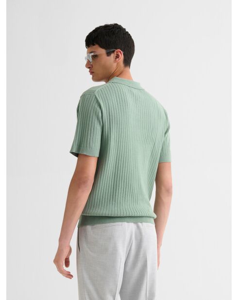 Polo col ouvert côtes plates vert amande