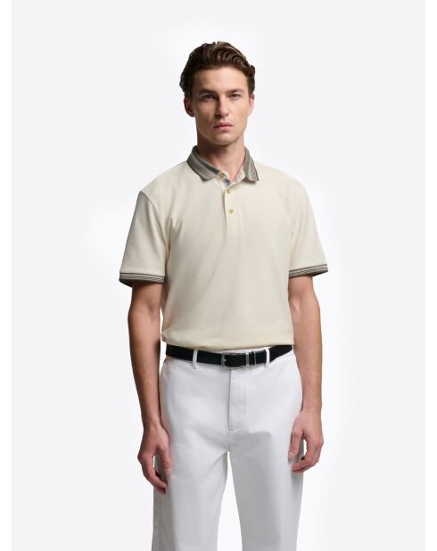 Polo boutonné gauffré blanc neige