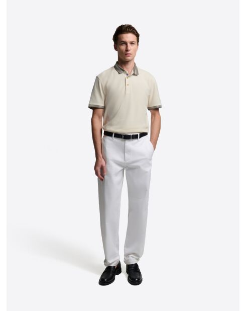 Polo boutonné gauffré blanc neige
