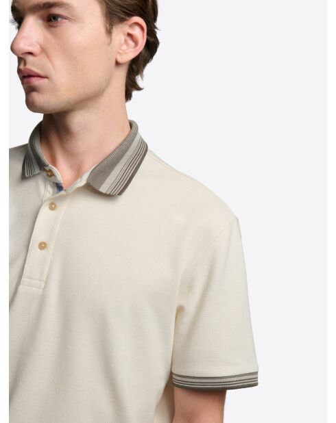 Polo boutonné gauffré blanc neige