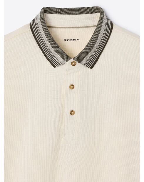 Polo boutonné gauffré blanc neige