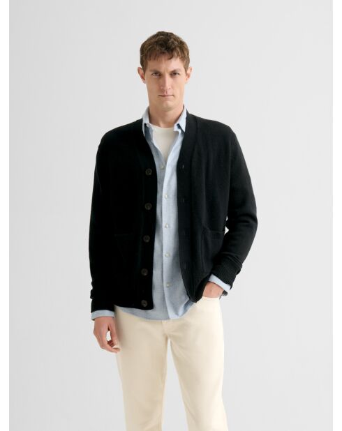 Cardigan boutonné en laine et cachemire noir