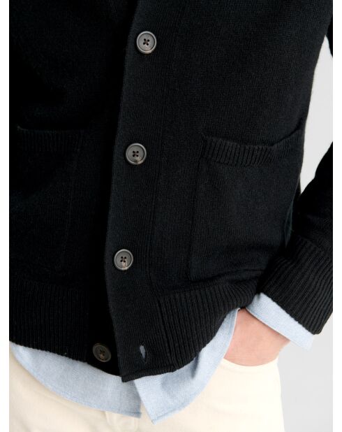 Cardigan boutonné en laine et cachemire noir