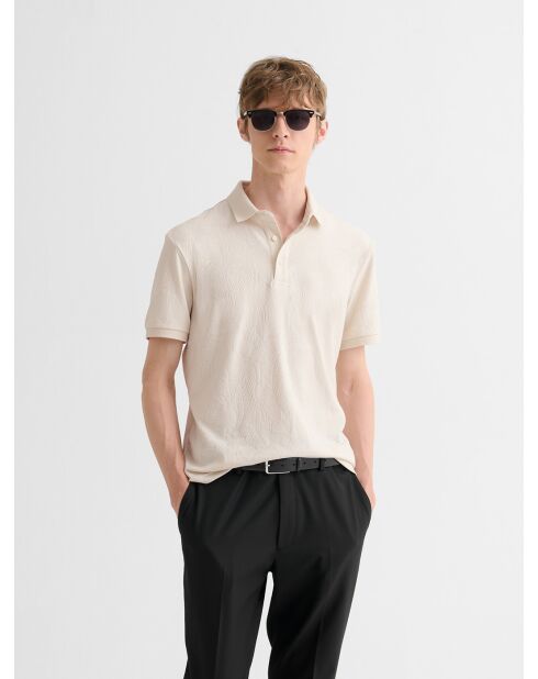 Polo boutonné en jacquard blanc neige