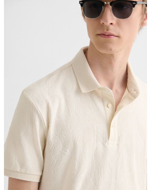 Polo boutonné en jacquard blanc neige
