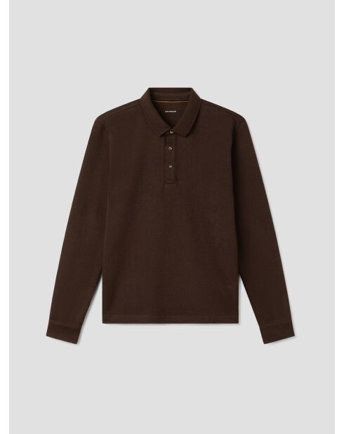 Polo boutonné gauffré marron 2