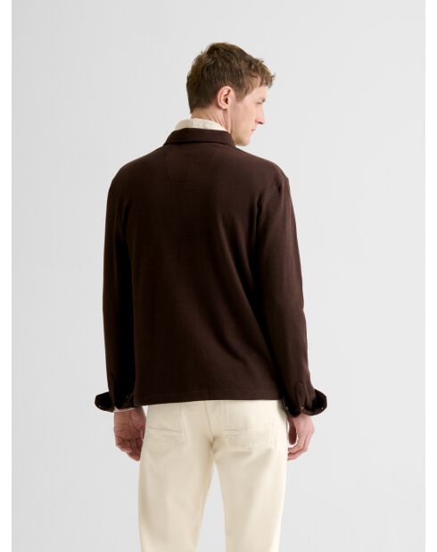 Polo boutonné gauffré marron 2