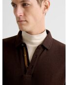 Polo boutonné gauffré marron 2