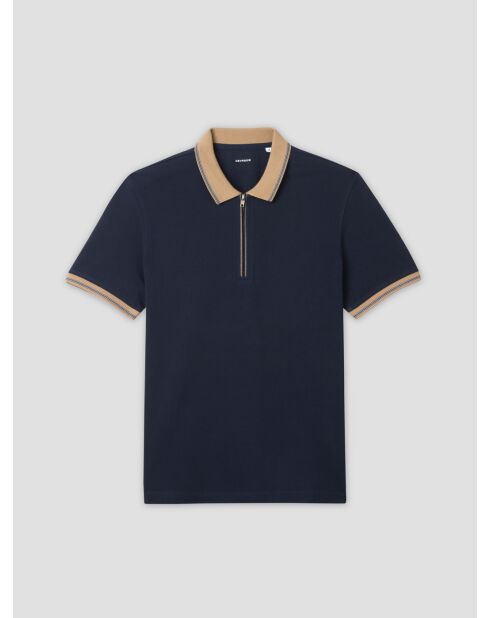 Polo zippé en coton bleu marine