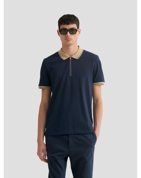 Polo zippé en coton bleu marine