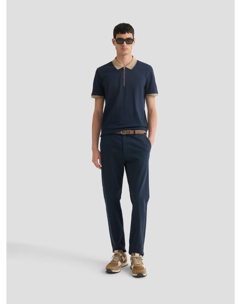 Polo zippé en coton bleu marine