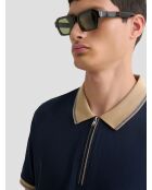 Polo zippé en coton bleu marine