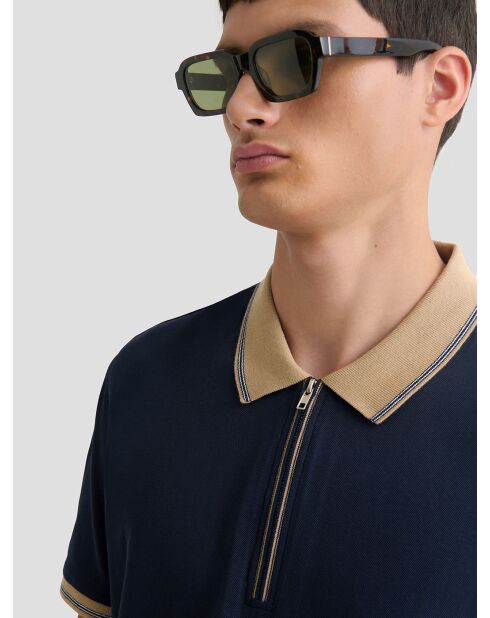 Polo zippé en coton bleu marine