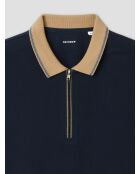 Polo zippé en coton bleu marine