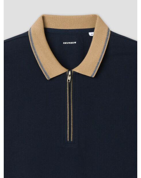 Polo zippé en coton bleu marine