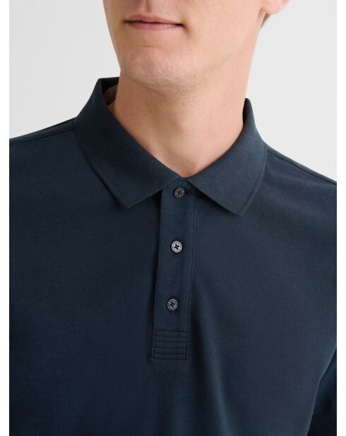 Polo boutonné en coton bleu marine