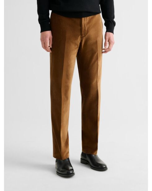 Pantalon de costume slim en velours caramel 2