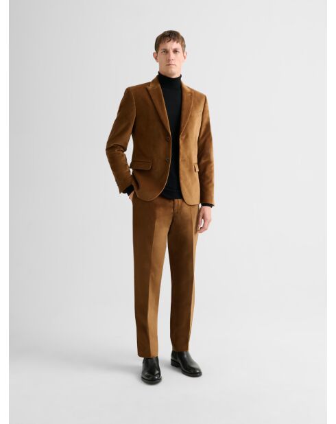 Pantalon de costume slim en velours caramel 2