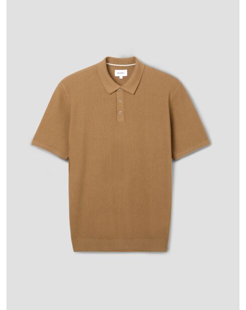 Polo col boutonné jeux de points camel