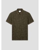 Polo boutonné fleuri vert olive