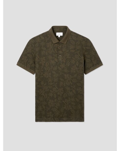 Polo boutonné fleuri vert olive