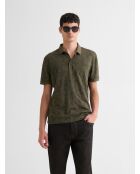 Polo boutonné fleuri vert olive