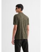 Polo boutonné fleuri vert olive