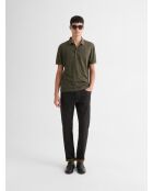 Polo boutonné fleuri vert olive