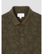 Polo boutonné fleuri vert olive