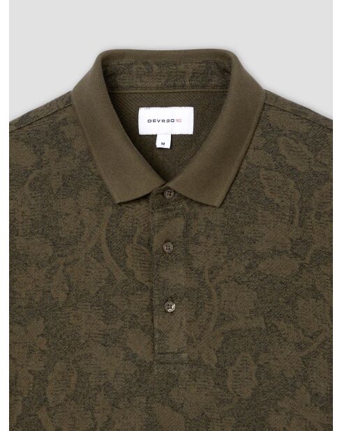 Polo boutonné fleuri vert olive