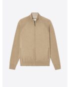 Cardigan zippé en coton bio noisette