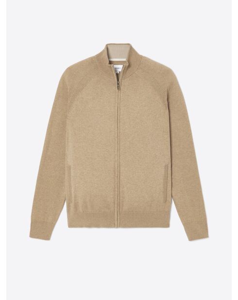 Cardigan zippé en coton bio noisette