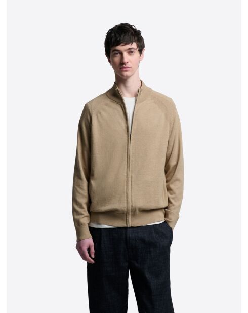 Cardigan zippé en coton bio noisette