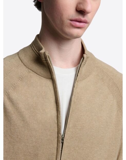 Cardigan zippé en coton bio noisette