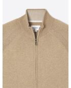 Cardigan zippé en coton bio noisette