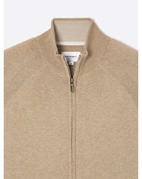 Cardigan zippé en coton bio noisette