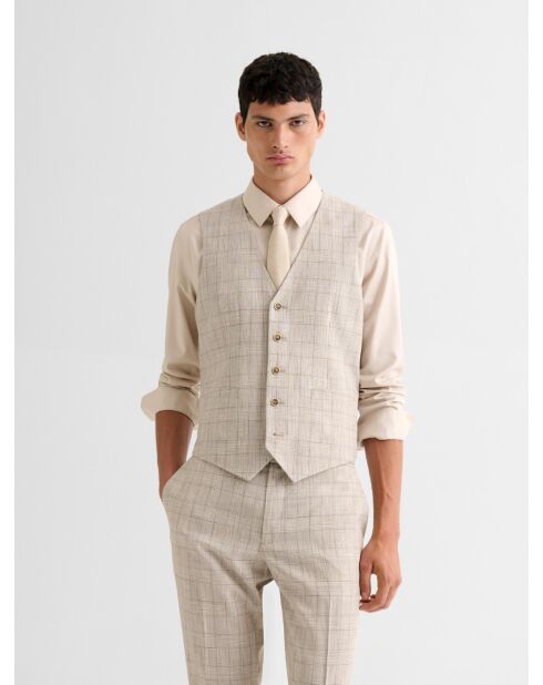 Gilet de costume à carreaux beige clair