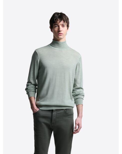 Mandelgrüner Rollkragenpullover aus Merinowolle