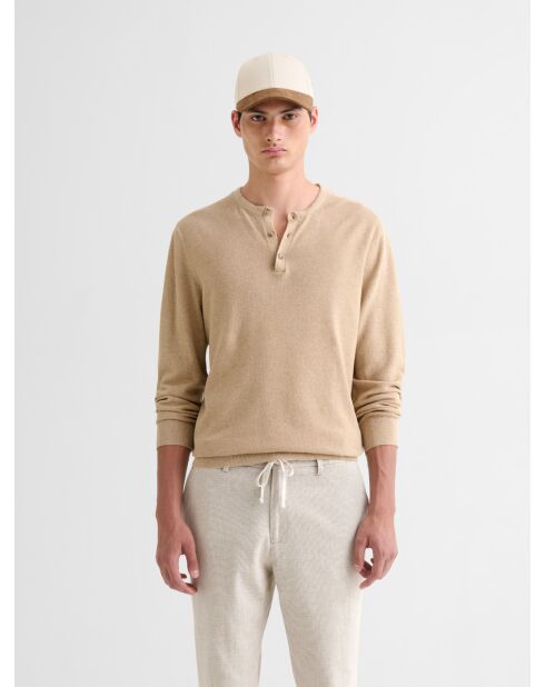 Jersey abotonado de algodón orgánico beige arena