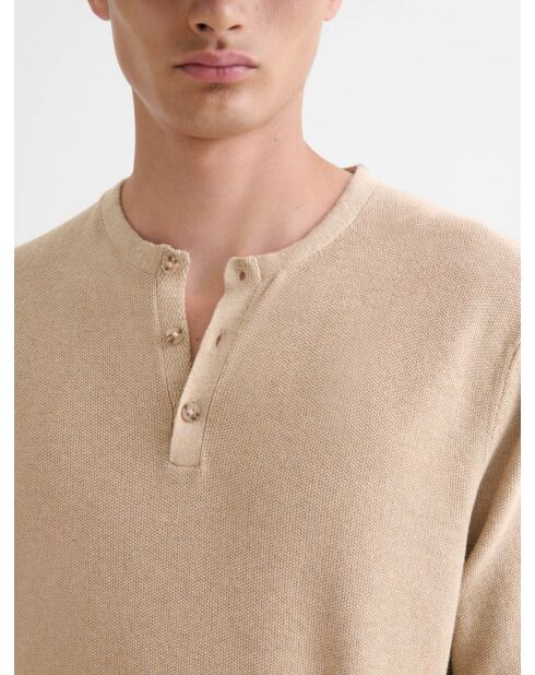 Jersey abotonado de algodón orgánico beige arena