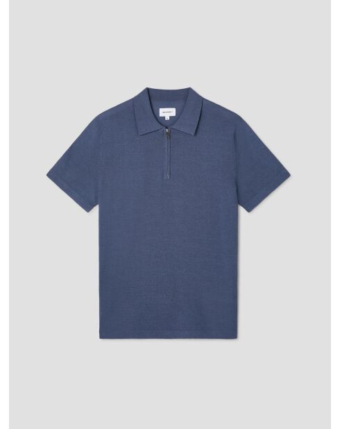 Polo zippé en jersey bleu