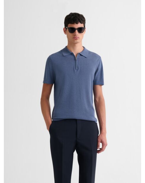 Polo zippé en jersey bleu