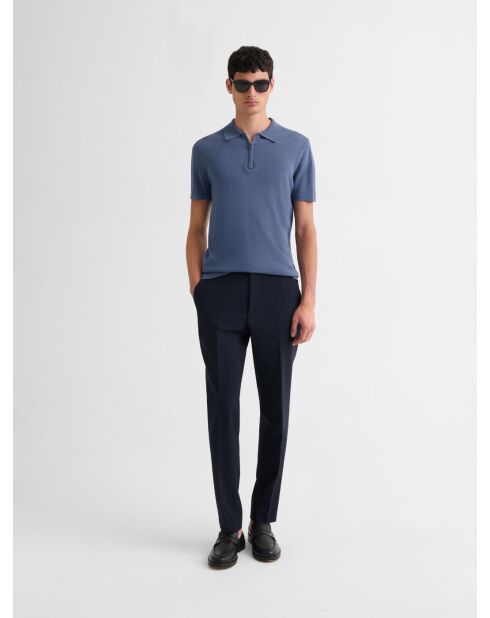 Polo zippé en jersey bleu