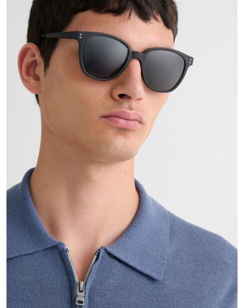 Polo zippé en jersey bleu