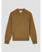 Maglione con scollo a V in misto lana nocciola