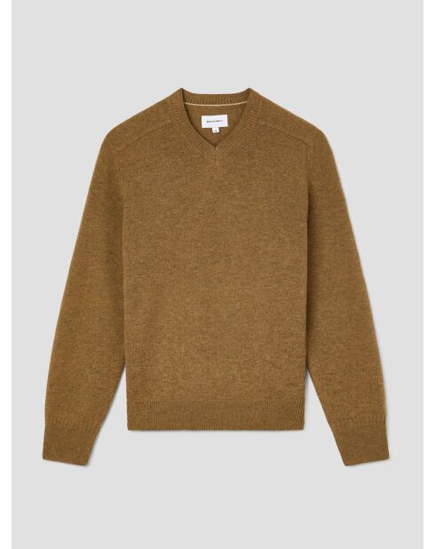 Maglione con scollo a V in misto lana nocciola